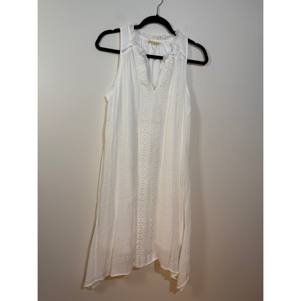 Indigo Rose Midi Dress Large White Crochet Lace Trim Sleeveless Gauze Boho Beach - Picture 5 of 9